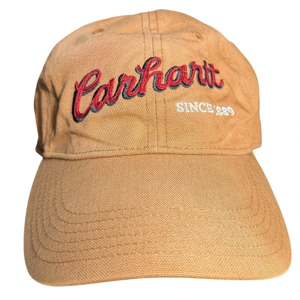 Vintage Carhartt Brown Canvas Cursive Script Logo Strapback Hat 2006 Y2K Grunge